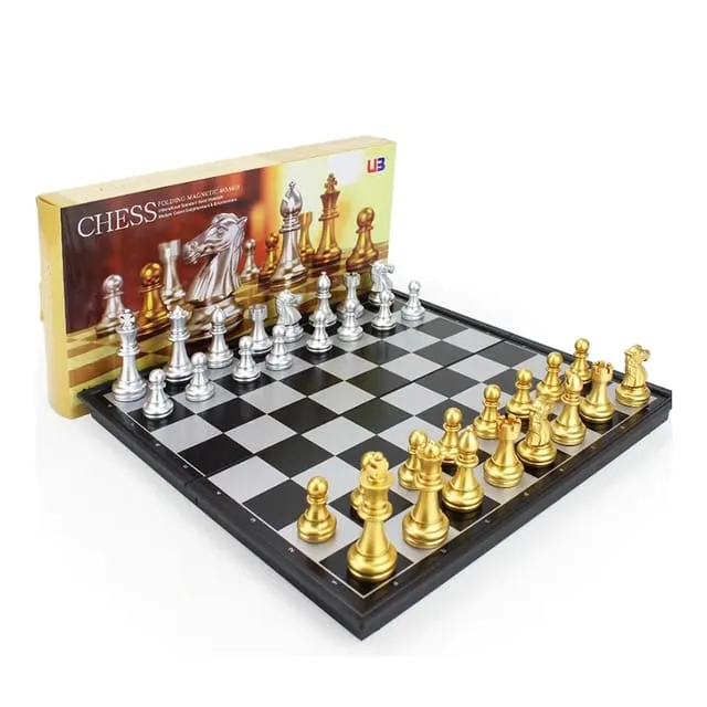 High-end Portable Magnetic Folding Gold and Silver Training Chess