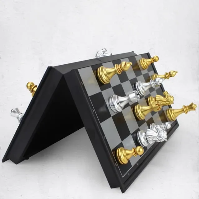High-end Portable Magnetic Folding Gold and Silver Training Chess