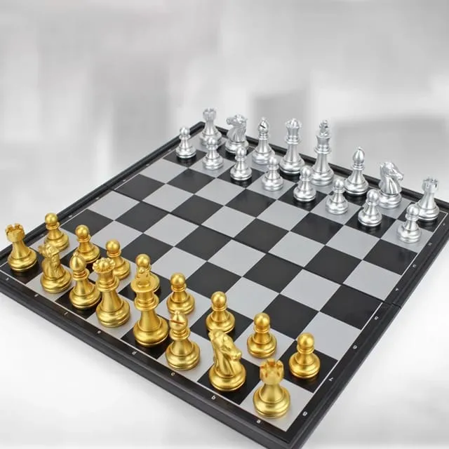 High-end Portable Magnetic Folding Gold and Silver Training Chess