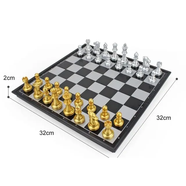 High-end Portable Magnetic Folding Gold and Silver Training Chess