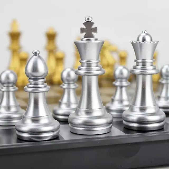 High-end Portable Magnetic Folding Gold and Silver Training Chess
