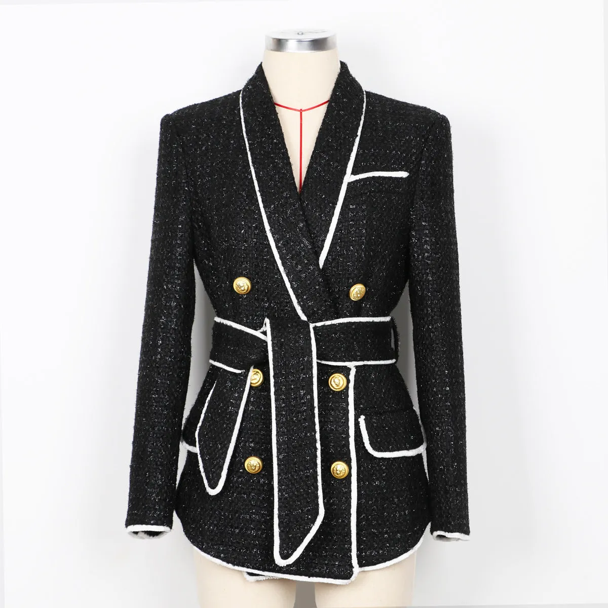 High End Women  Tweed Waist Slimming Women  Business Shorts Blazer Suit Set
