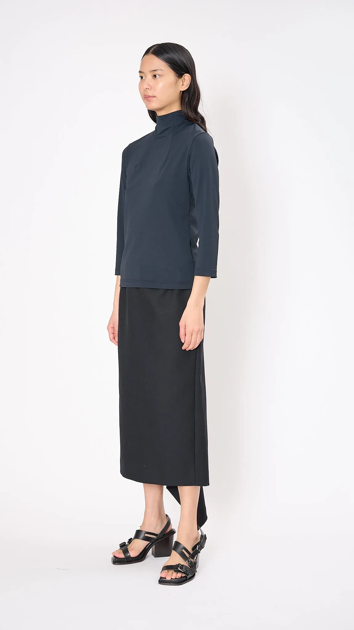 High Neck Zip Top in Navy
