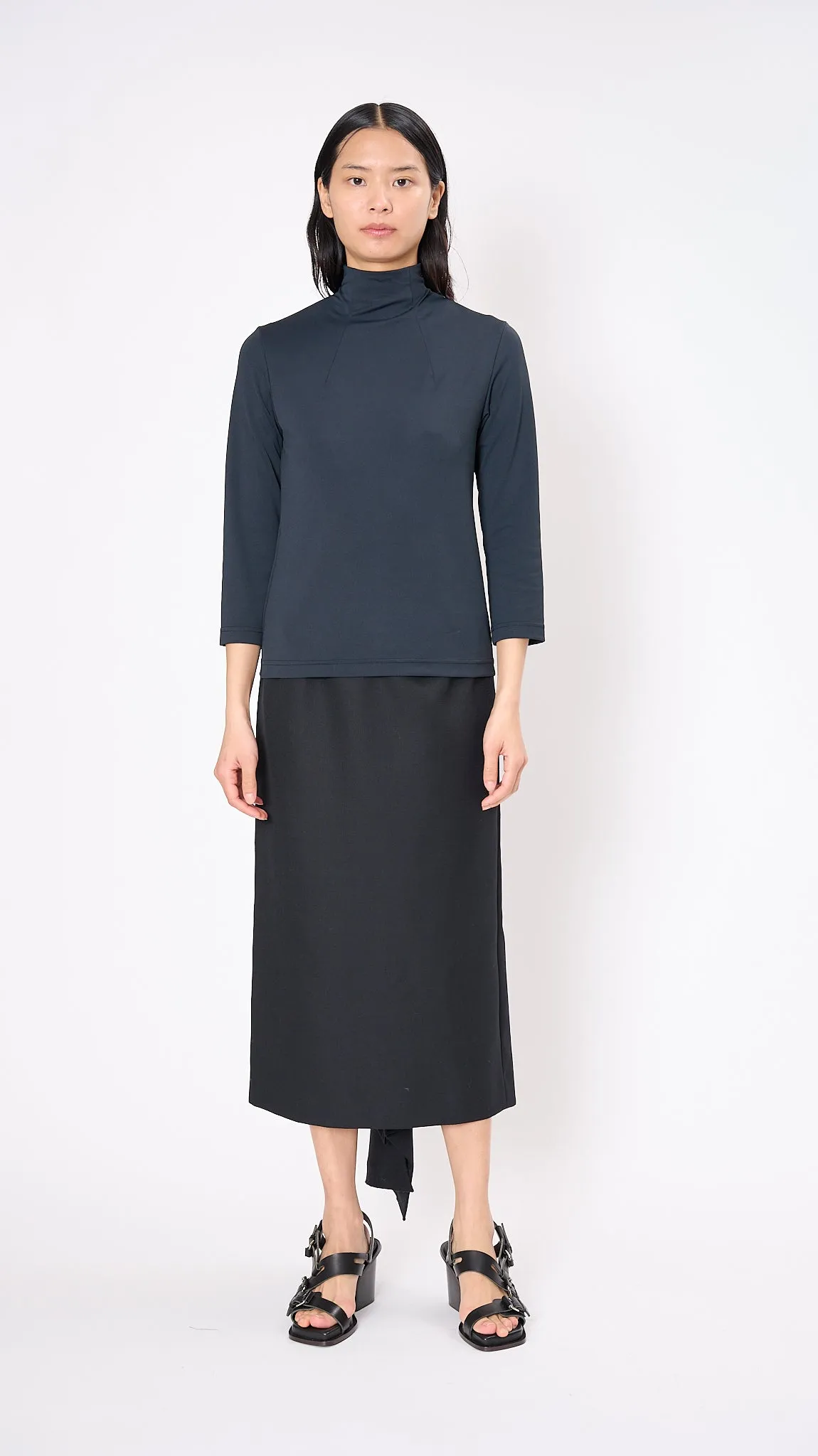 High Neck Zip Top in Navy