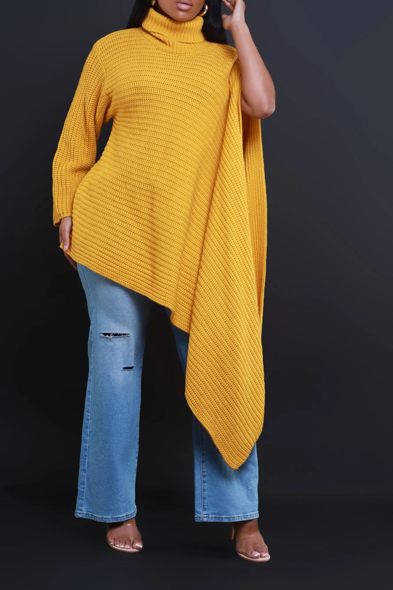 How To Deal Asymmetrical Knit Sweater - Yellow Mustard