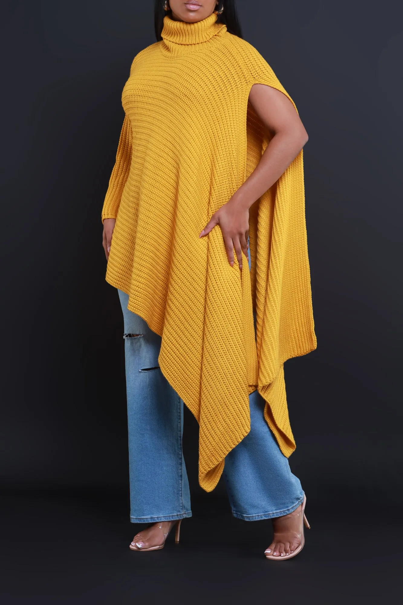 How To Deal Asymmetrical Knit Sweater - Yellow Mustard