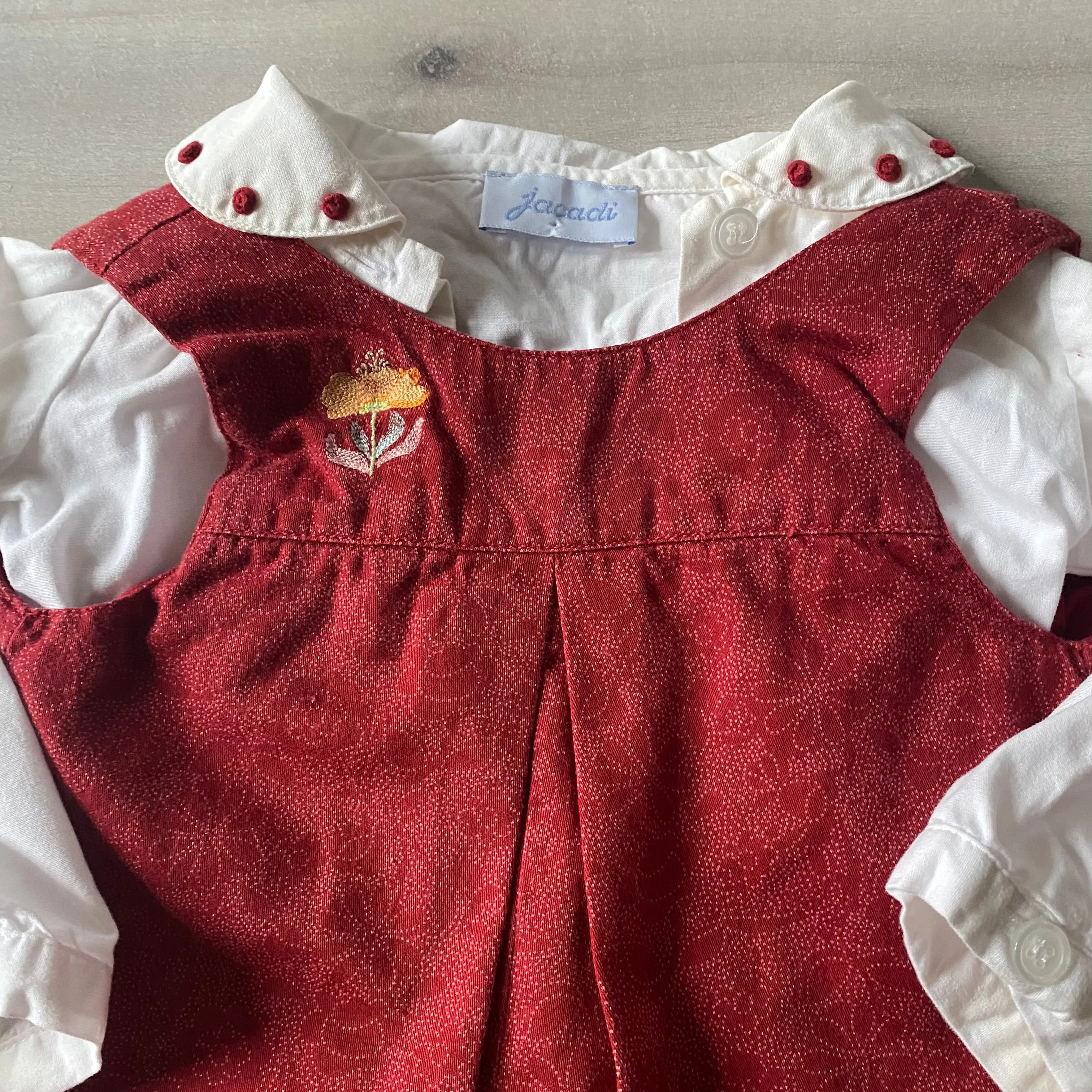Jacadi Red Floral Romper and Matching Collared Shirt Outfit