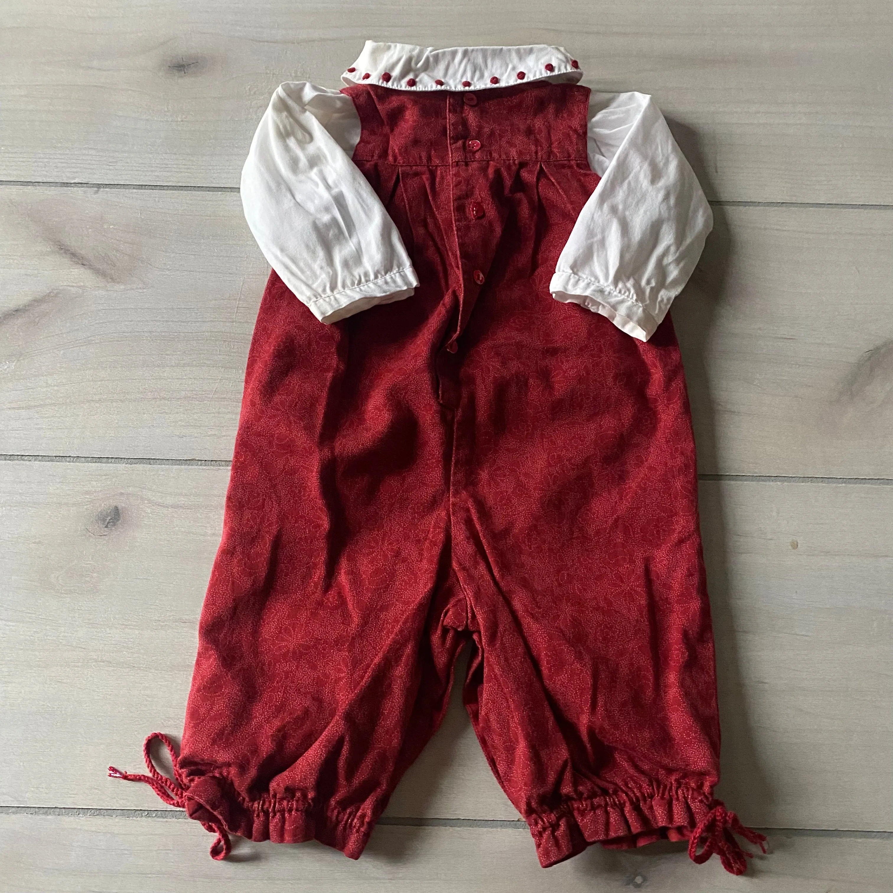 Jacadi Red Floral Romper and Matching Collared Shirt Outfit