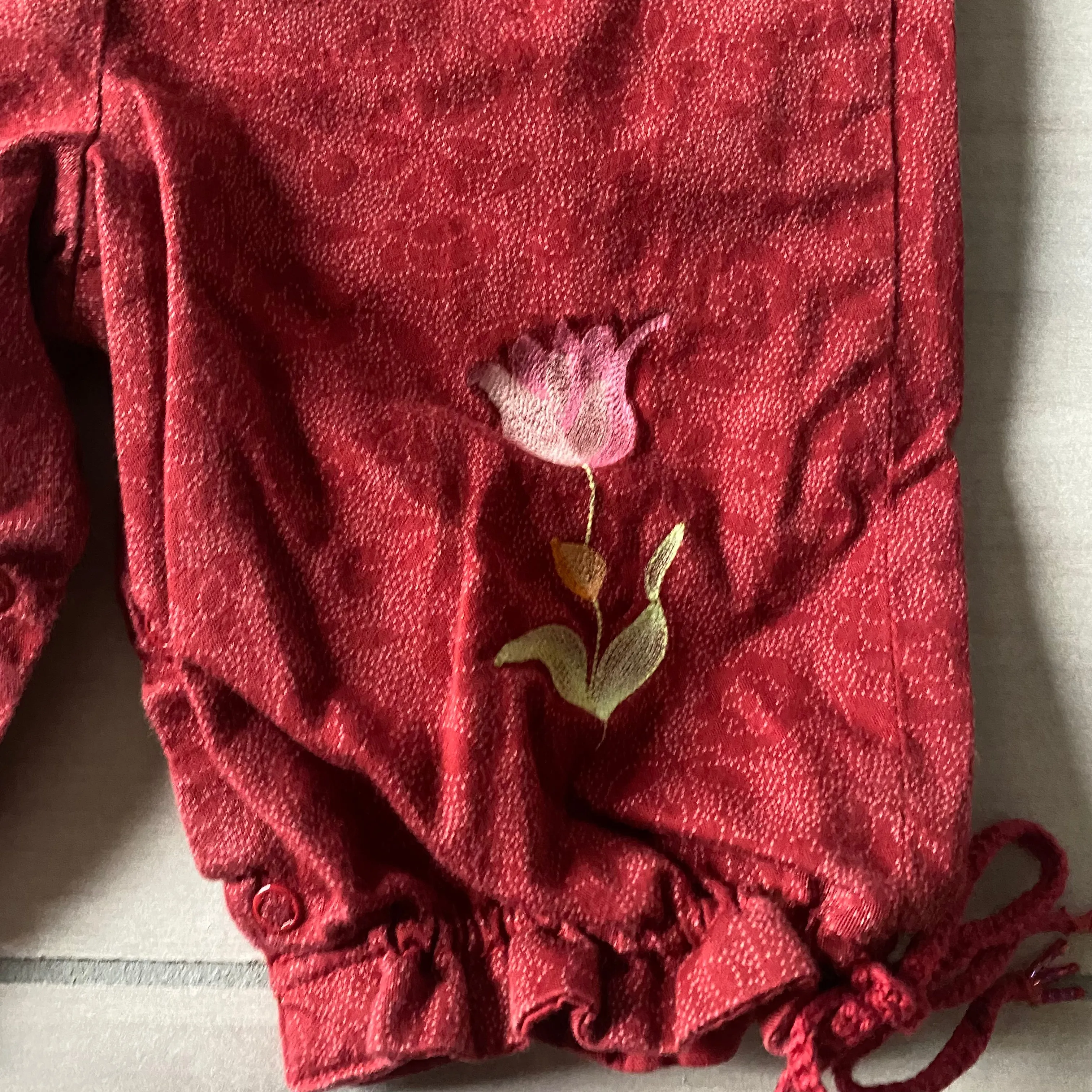 Jacadi Red Floral Romper and Matching Collared Shirt Outfit