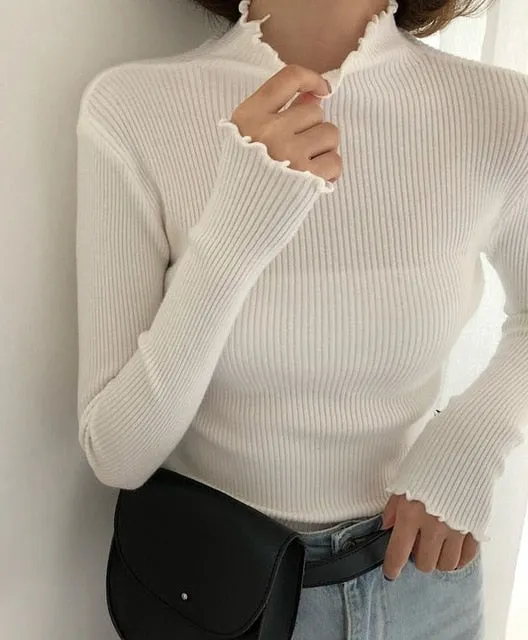 Jessa - Dark Academia Frilled Collar Cotton Turtleneck