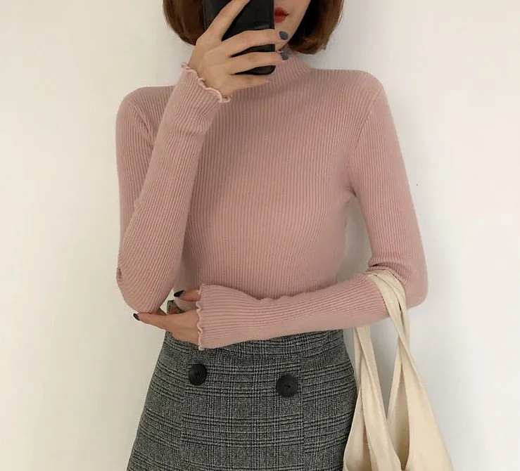 Jessa - Dark Academia Frilled Collar Cotton Turtleneck