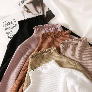 Jessa - Dark Academia Frilled Collar Cotton Turtleneck