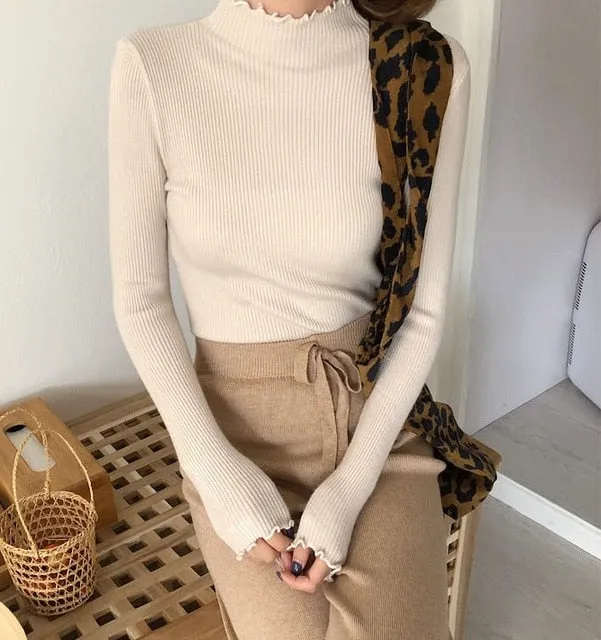 Jessa - Dark Academia Frilled Collar Cotton Turtleneck