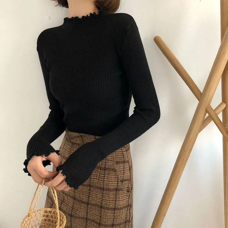 Joskaa Christmas Gift Neploe 2024 Fall Winter Ruffles Sweater Turtleneck Ruched Women Sweaters High Elastic Solid Female Slim Sexy Knitted Pullovers