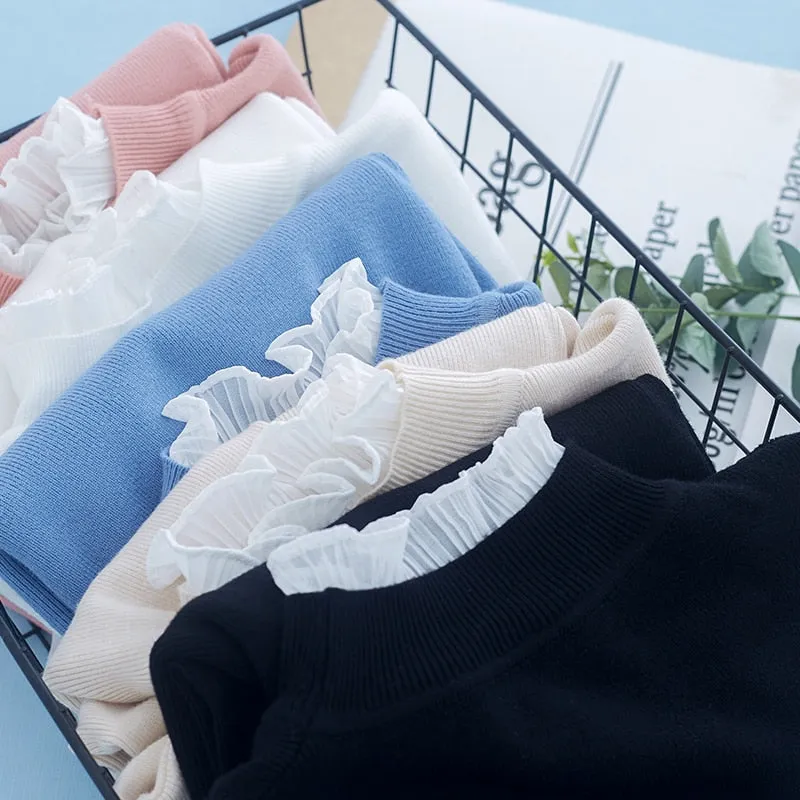 Knitted Turtleneck Long Sleeve Women Sweater With Pearls