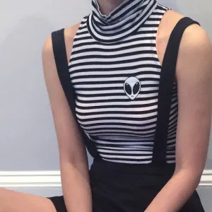 KOKO Alien stripe Turtleneck Crop Top