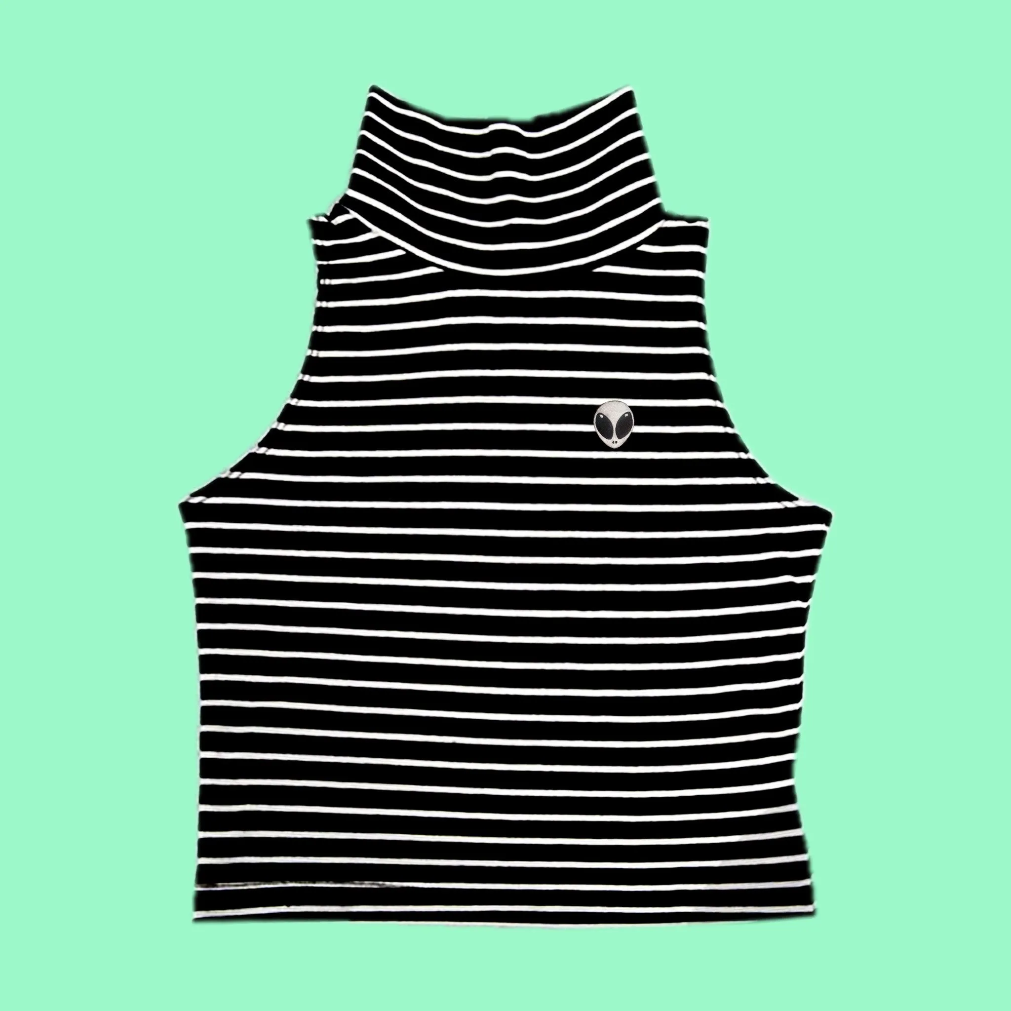 KOKO Alien stripe Turtleneck Crop Top