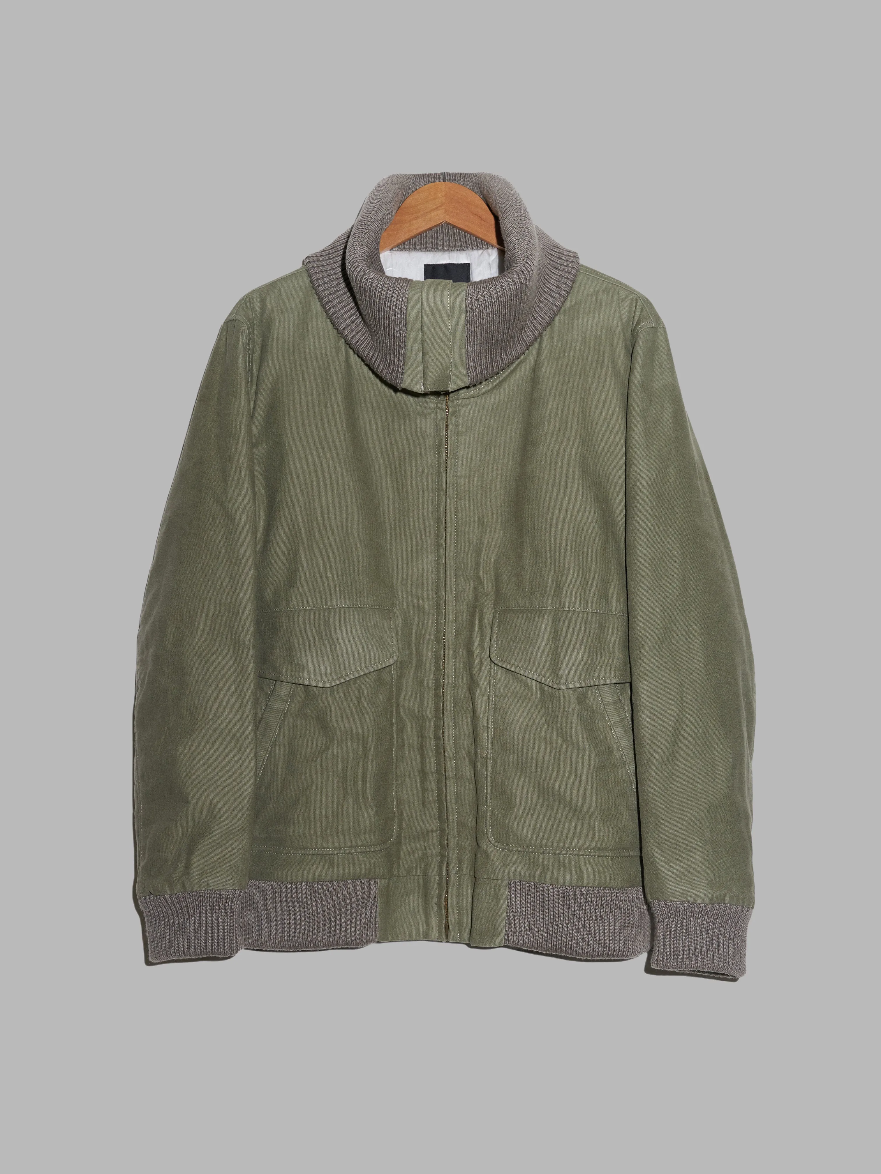 Lad Musician 1990s 2000s khaki cotton canvas exaggerated high neck jacket - 46 S