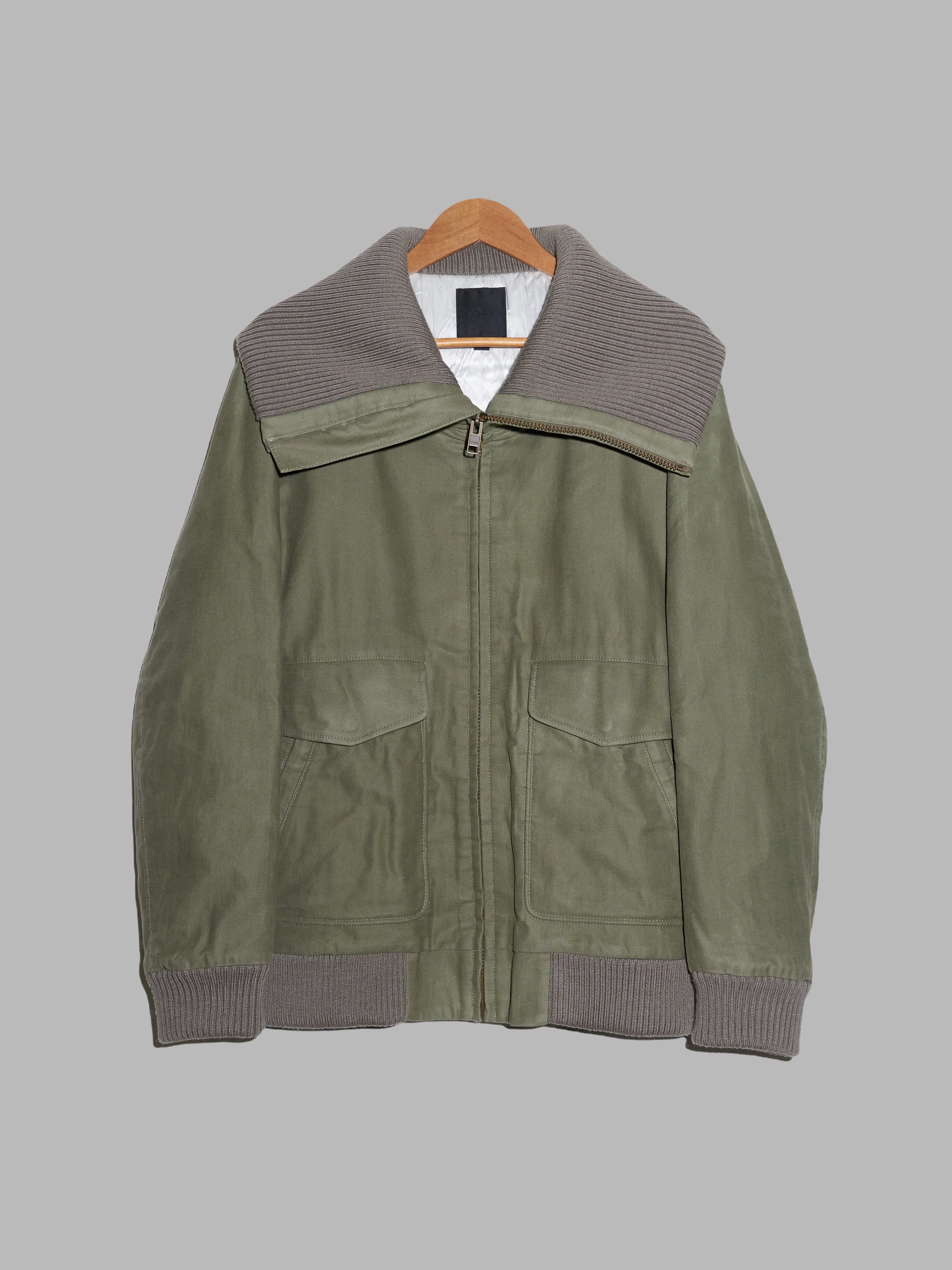 Lad Musician 1990s 2000s khaki cotton canvas exaggerated high neck jacket - 46 S