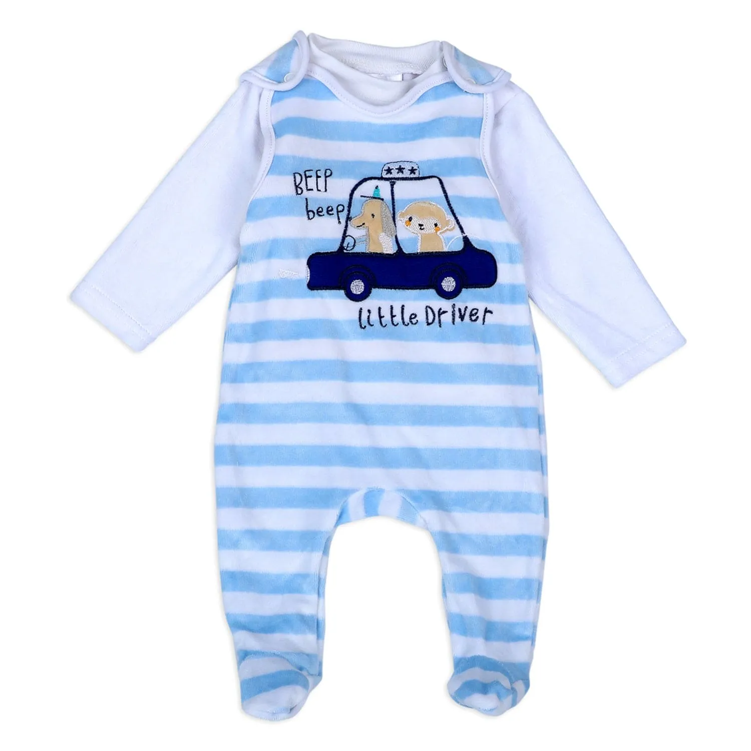 Little Driver Infant 2 Piece Full Sleeves Tshirt And Romper Set - Blue