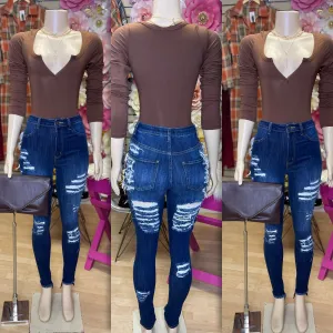 Long  Sleeve Chill and Cute “v” Bodysuit ( Brown)