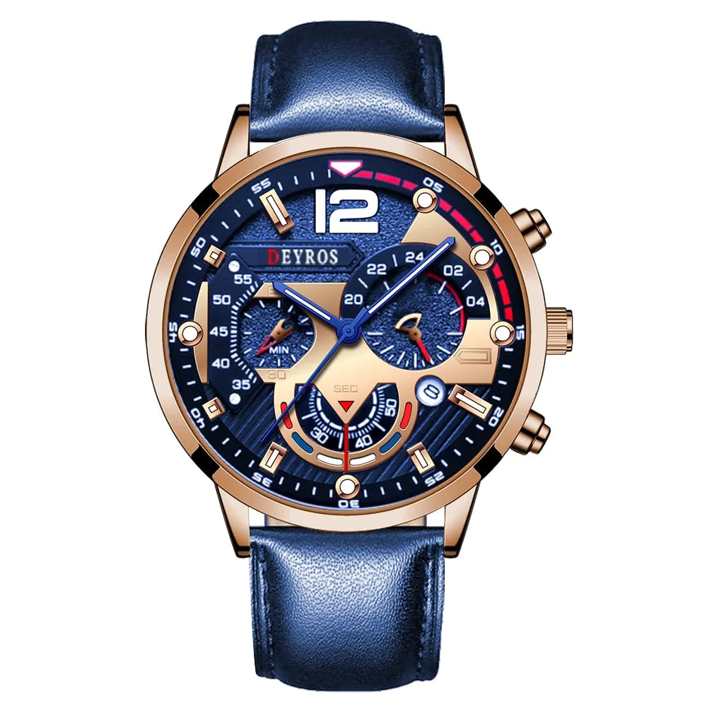 Luxury Mens Watches Fashion Stainless Steel Quartz Wrist Watch Calendar Date Luminous Clock Men Business Casual Leather Watch