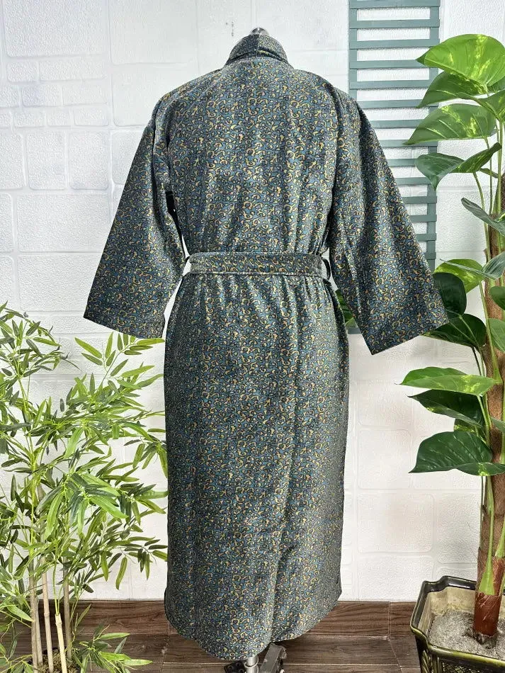 Luxury Velvet House Robe Unisex Kimono Jacket Reversible Silk Lined Autumn Winter Gift Elegant Leopard Blue Malibu Bluish Valentine Love