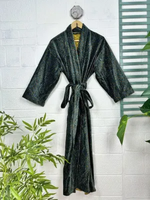 Luxury Velvet House Robe Unisex Kimono Jacket Reversible Silk Lined Autumn Winter Gift Elegant Leopard Blue Malibu Bluish Valentine Love