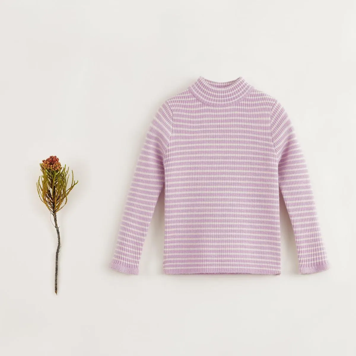 MARC & JANIE Girls Wool Stripe High Stretch Turtleneck Sweater 231970