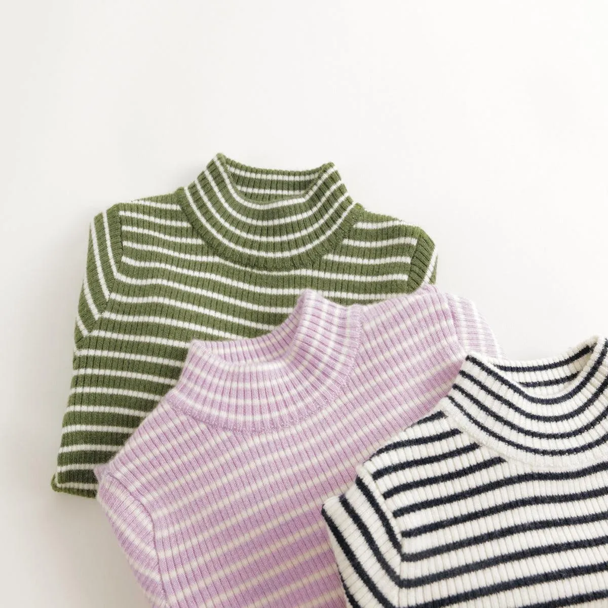 MARC & JANIE Girls Wool Stripe High Stretch Turtleneck Sweater 231970