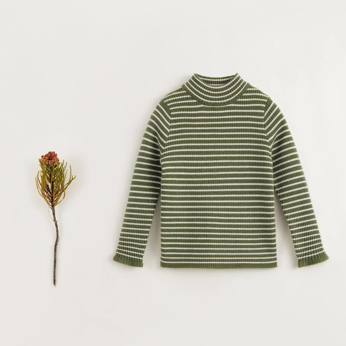 MARC & JANIE Girls Wool Stripe High Stretch Turtleneck Sweater 231970