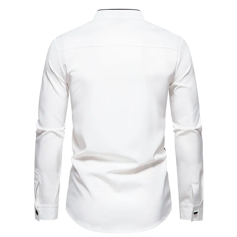 Men Turtleneck Patchwork Bicolor Long Sleeves Shirt