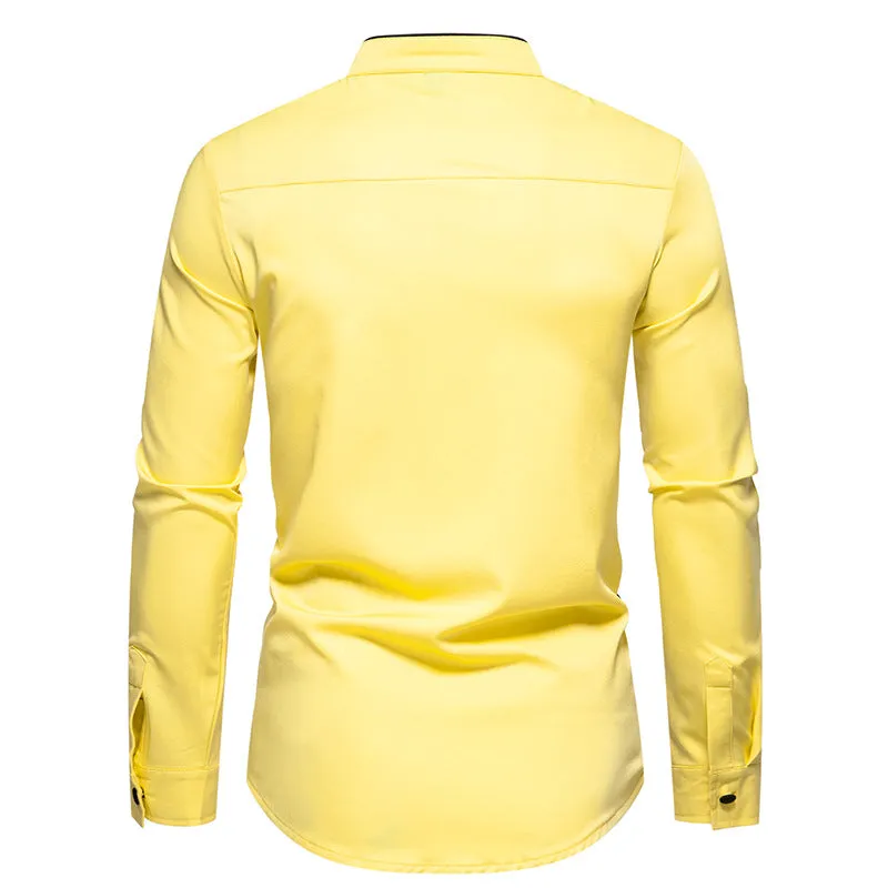Men Turtleneck Patchwork Bicolor Long Sleeves Shirt