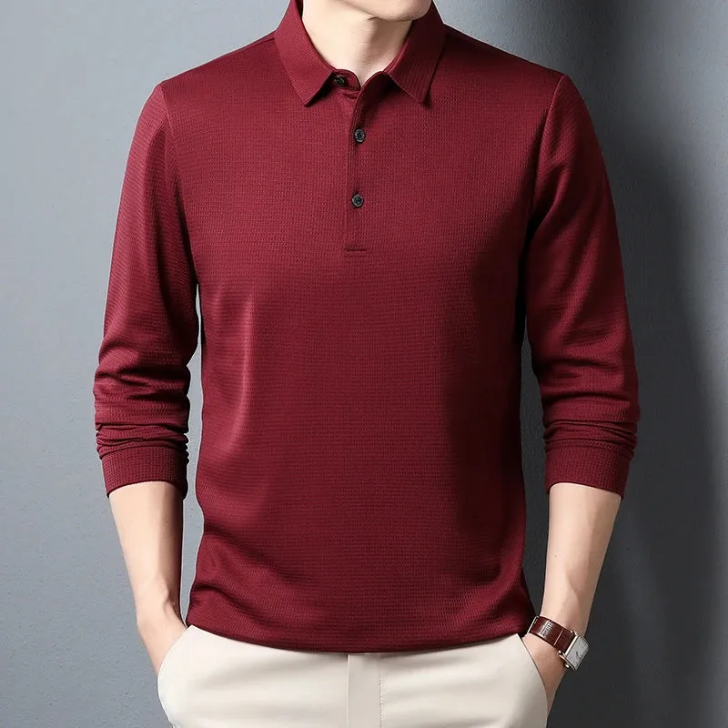 Men's Business Casual Polo Long Sleeve T-shirt