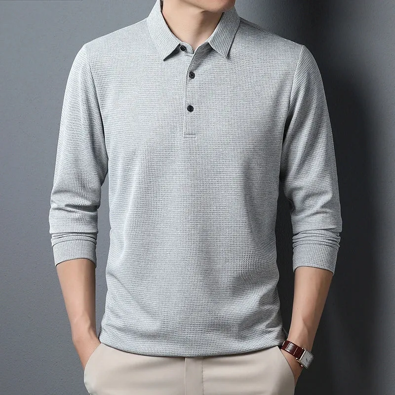 Men's Business Casual Polo Long Sleeve T-shirt