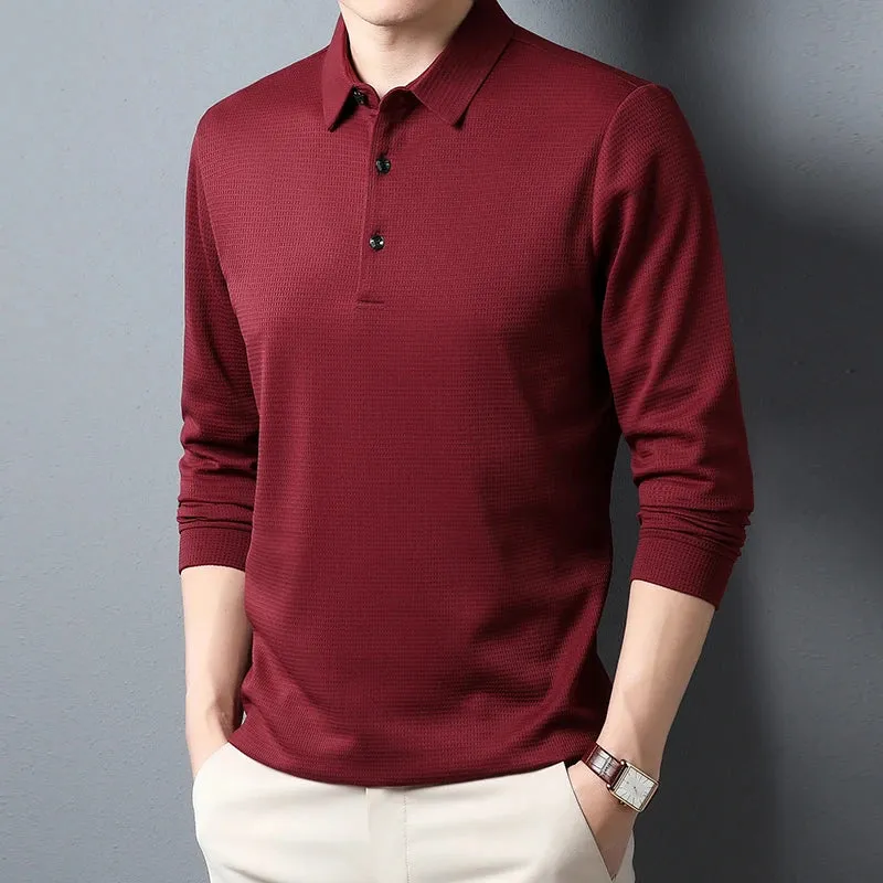 Men's Business Casual Polo Long Sleeve T-shirt