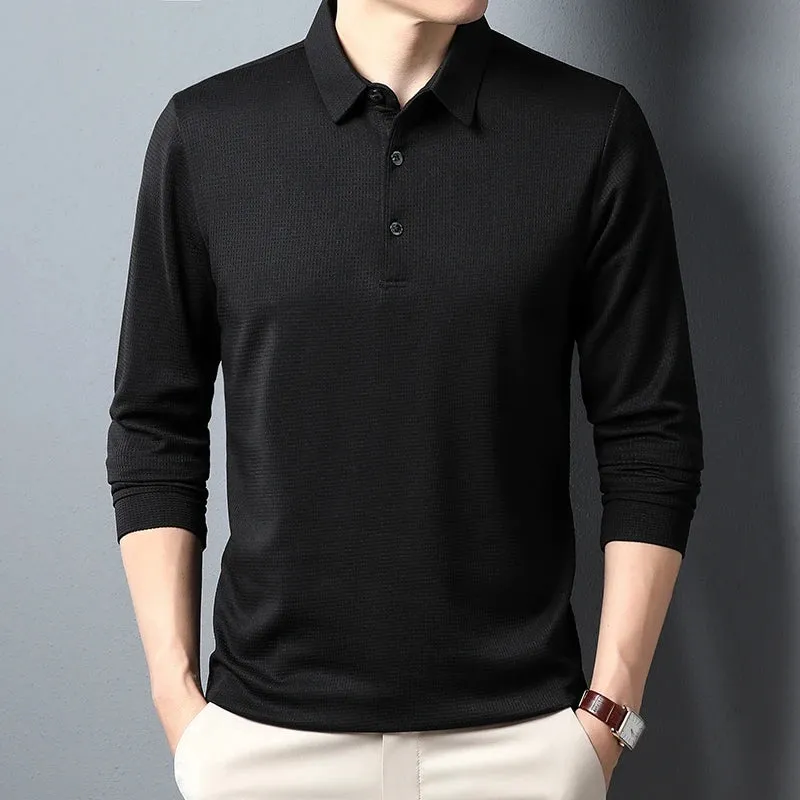 Men's Business Casual Polo Long Sleeve T-shirt