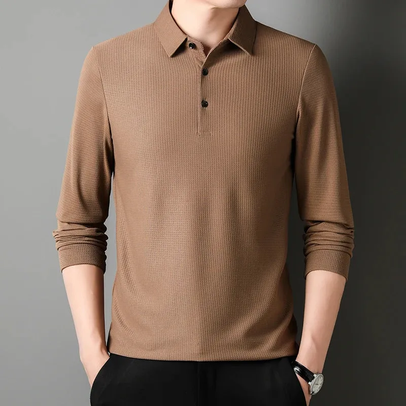 Men's Business Casual Polo Long Sleeve T-shirt