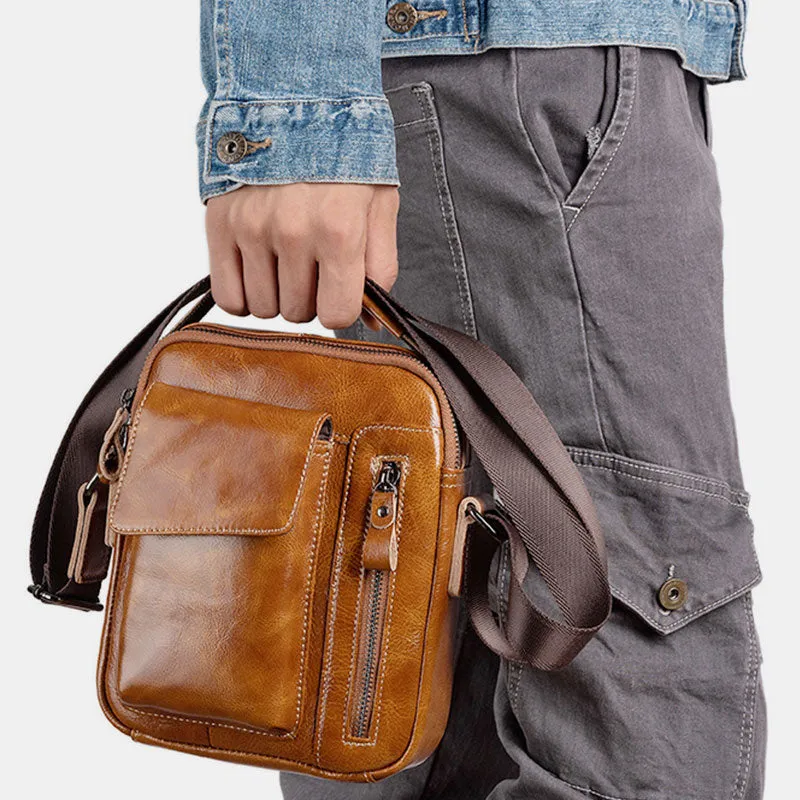 Men's Genuine Leather Large Capacity Crossbody Bag