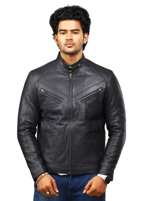 MENS LEATHER JACKET 41005 (BLACK)