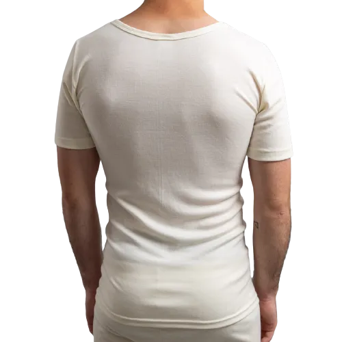 Mens Merino Wool Blend Short Sleeve Thermal Top Underwear Thermals Base Layer - Natural