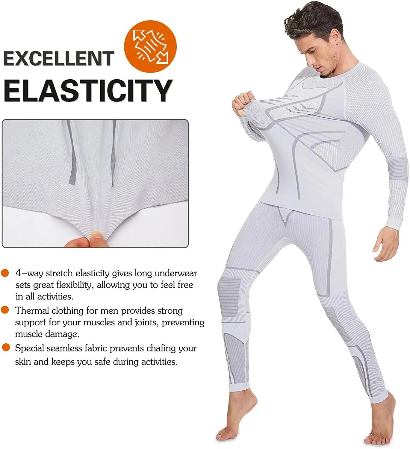 Men's Thermal Underwear Set, Winter Base Layer Sport Long Johns Top & Bottom Suit Compression Cold Weather Gear for Skiing