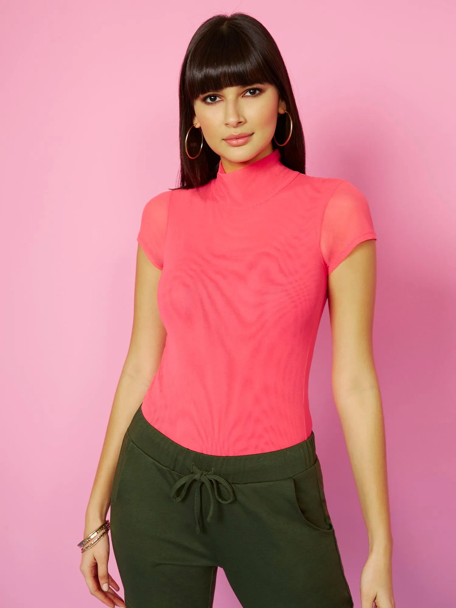 Mesh Mockneck Bodysuit - Sweet Pea