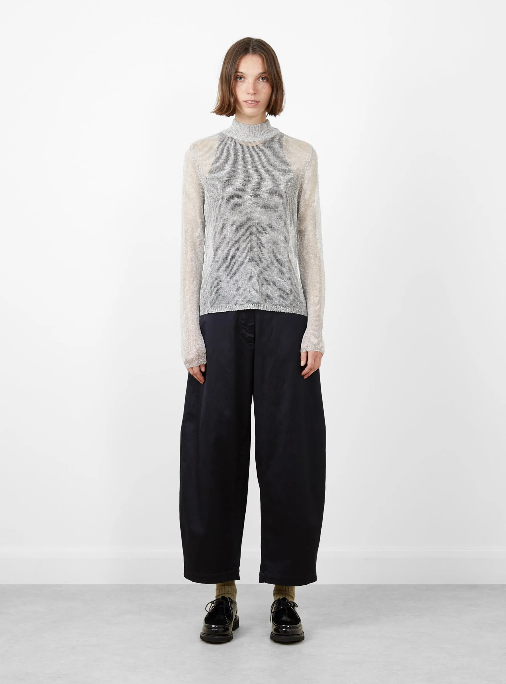 Mesh Turtleneck Sweater Silver