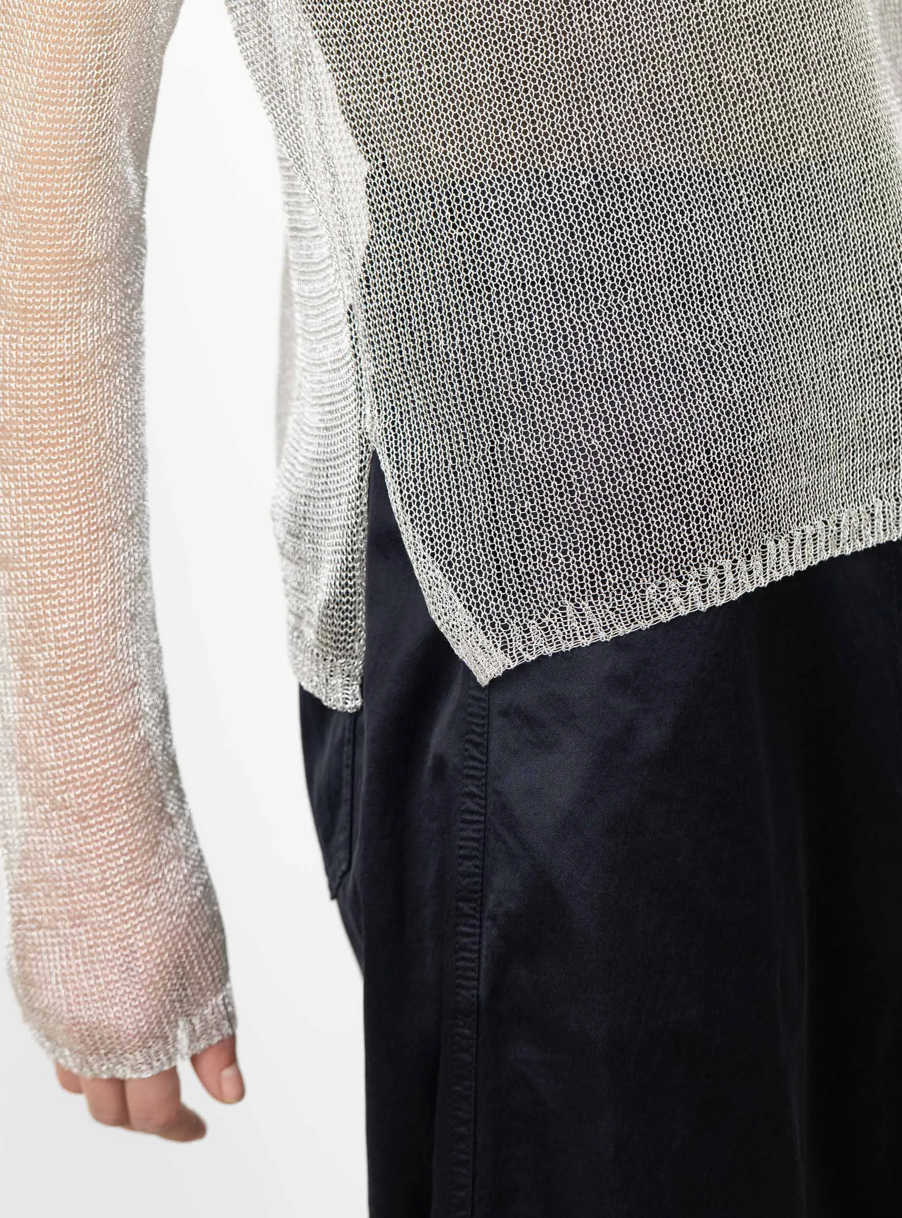 Mesh Turtleneck Sweater Silver