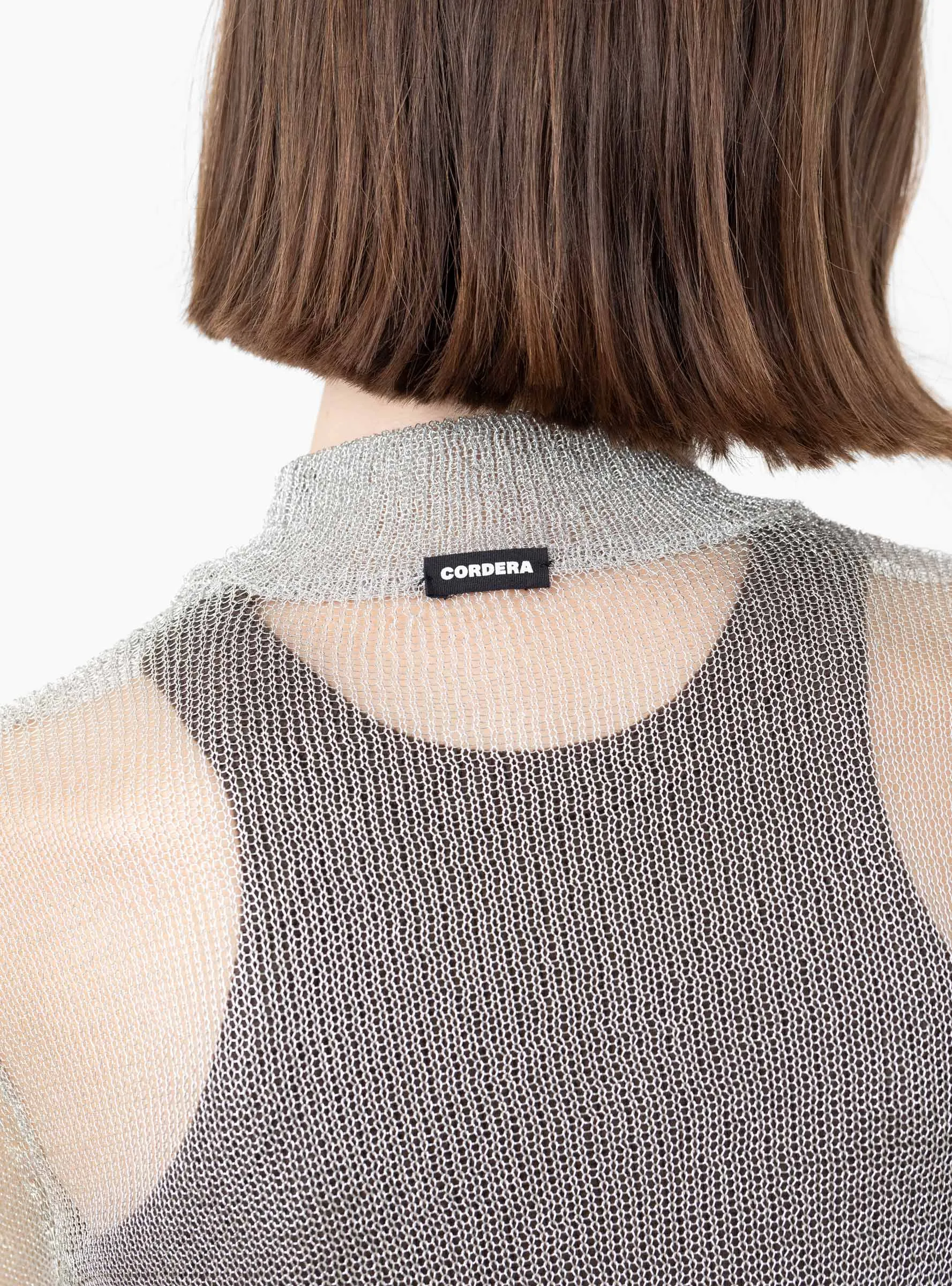 Mesh Turtleneck Sweater Silver