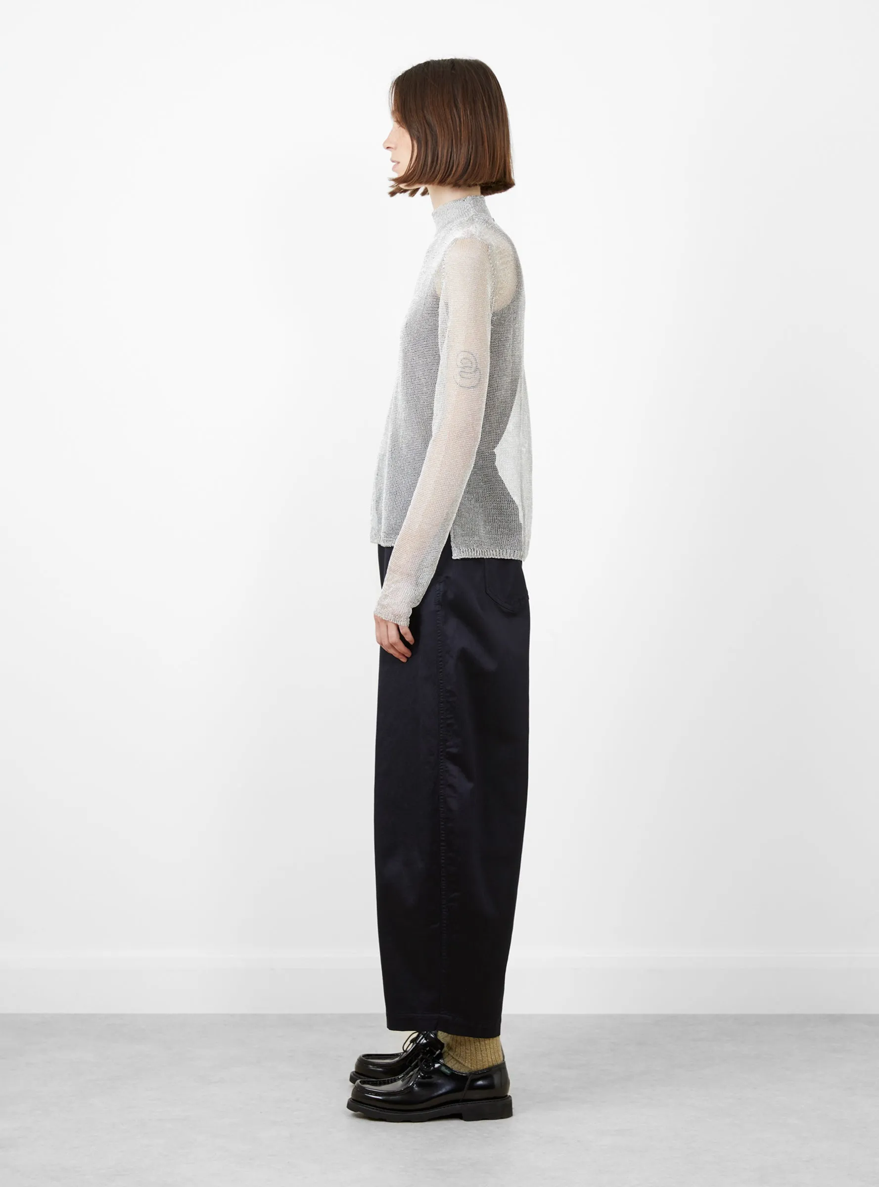 Mesh Turtleneck Sweater Silver