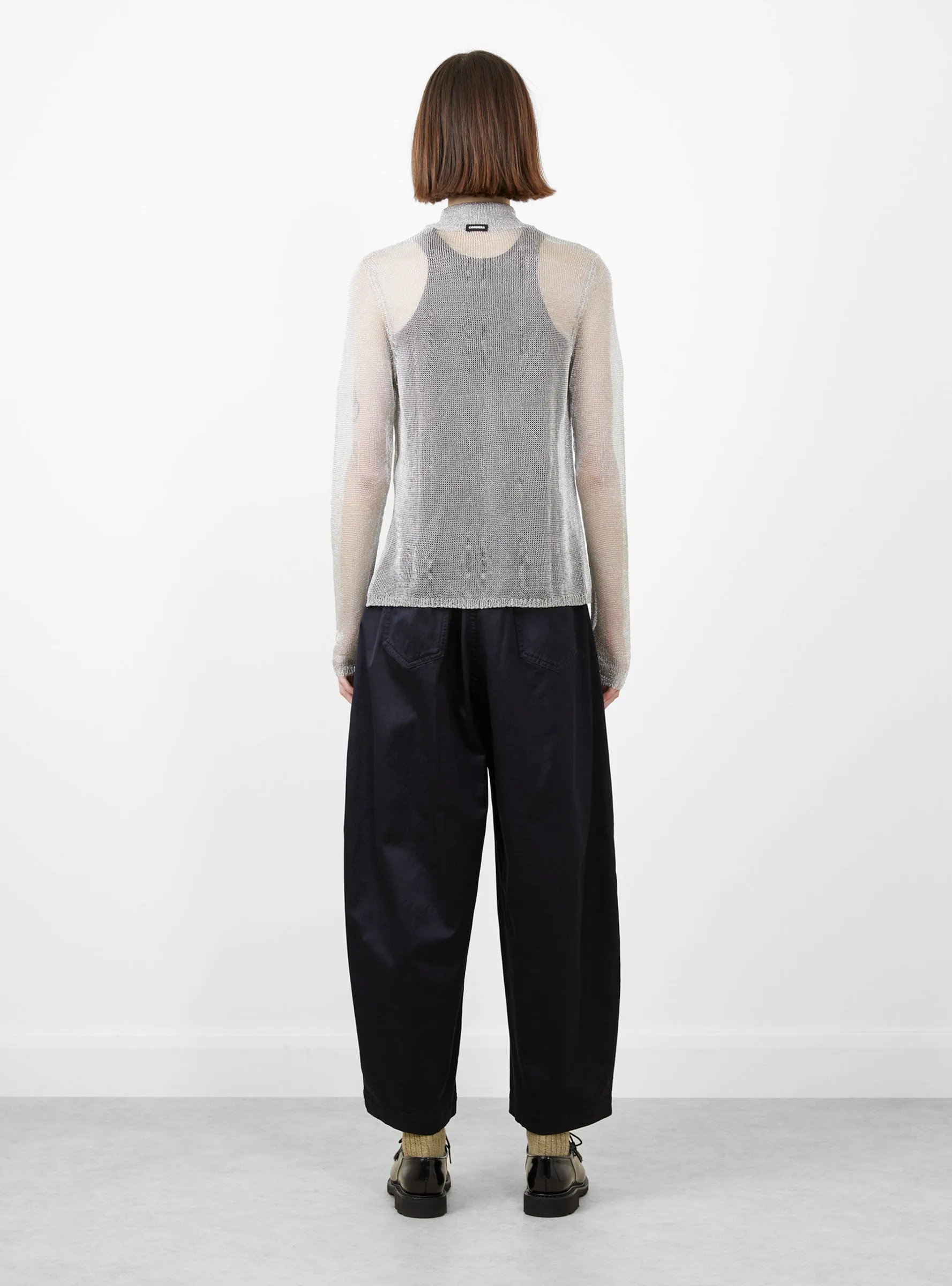 Mesh Turtleneck Sweater Silver