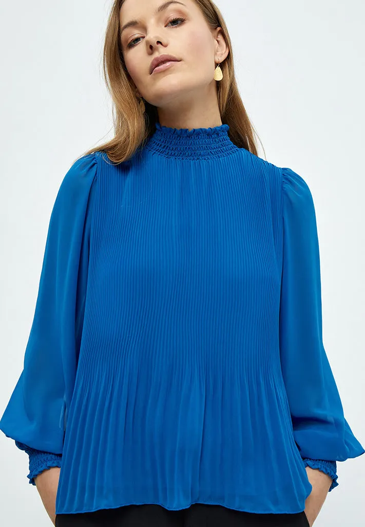 Mia High Neck Smock Blouse - Snorkel Blue