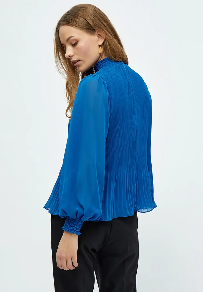 Mia High Neck Smock Blouse - Snorkel Blue